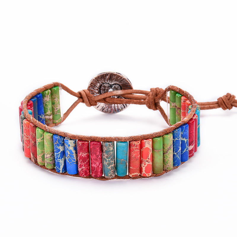 Wholesale Colorful Seven Vein Stone Leather Buckle Bracelet